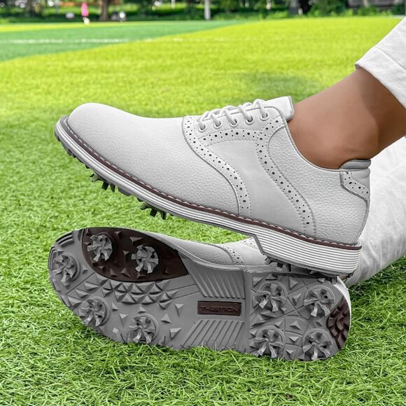 Thestron White Golf Sneakers -Spike Spikeless, Waterproof, Faux Leather Size 12 - Picture 3 of 14